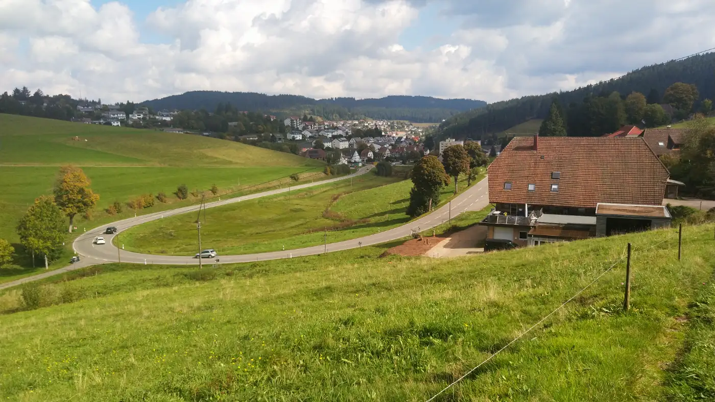 Bildtitel: Kurve der Bregstraße bei Furtwangen im Schwarzwald