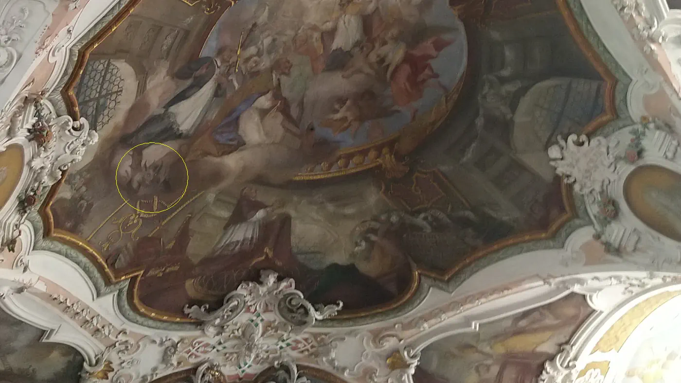 Bildtitel: Deckengemälde mit Teufel - Abtei St. Martin in Beuron
