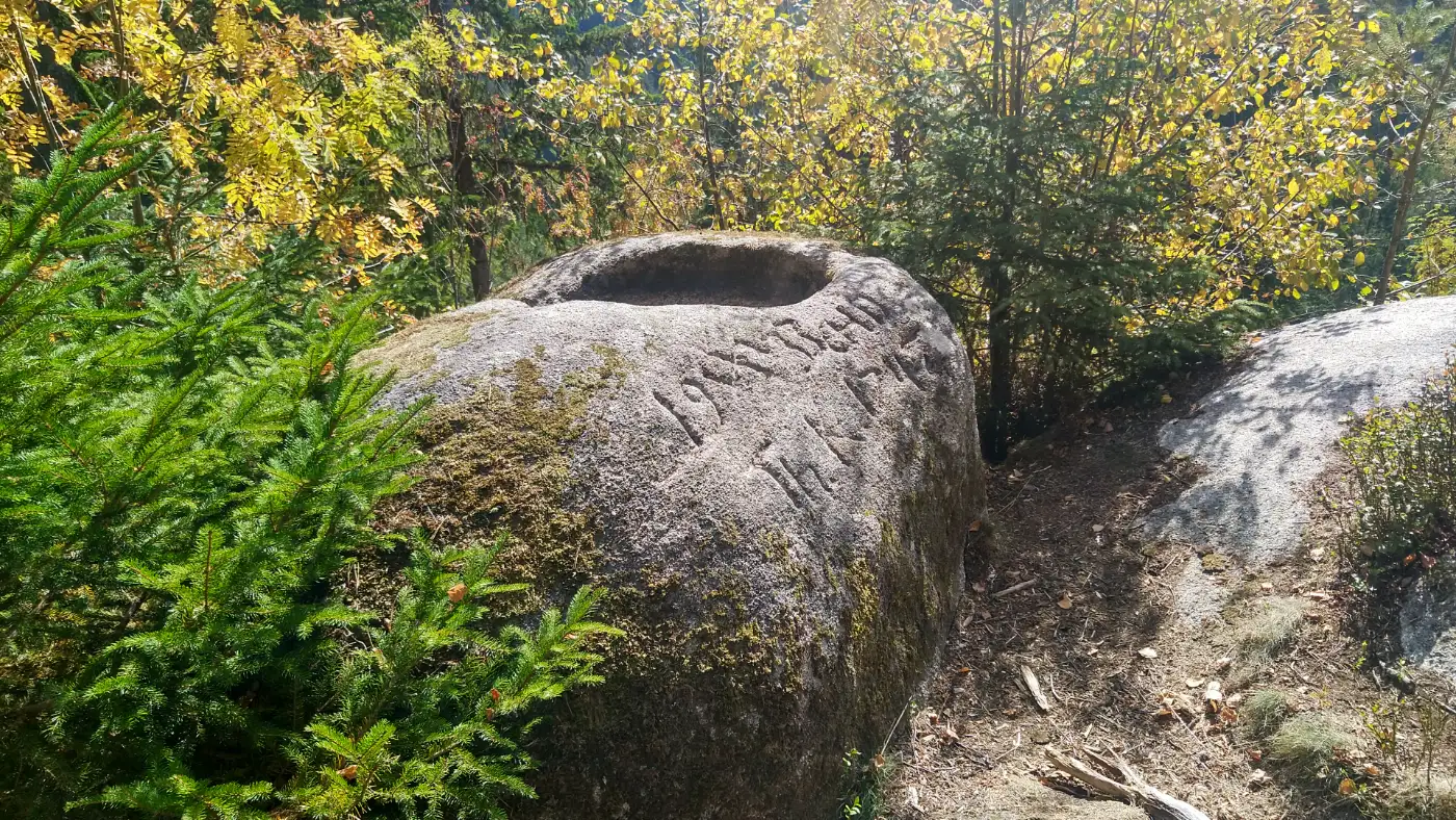 Bildtitel: Schalenstein (auch Opferstein genannt) am Kuckucksweiher